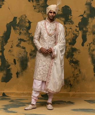Off-white floral embroidered sherwani set 3