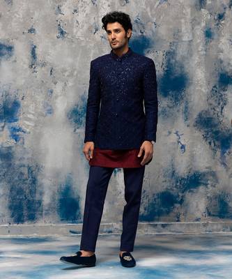 Midnight blue embellished bandhgala 2