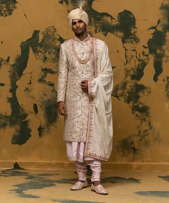 Off-white floral embroidered sherwani set 4