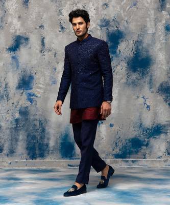 Midnight blue embellished bandhgala 3