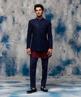 Midnight blue embellished bandhgala 4