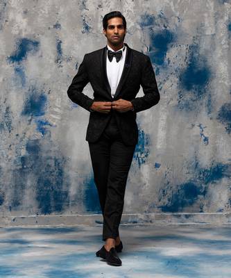 Night black embroidered tuxedo set 1