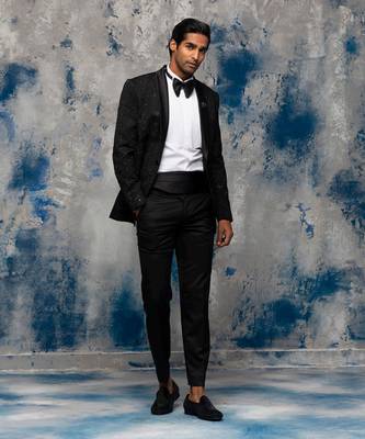 Night black embroidered tuxedo set 2