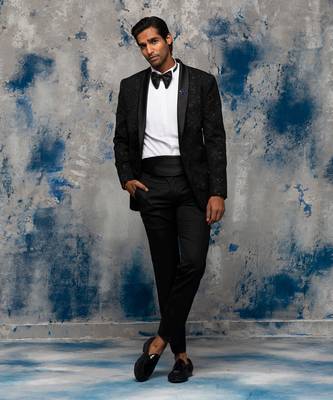 Night black embroidered tuxedo set 3