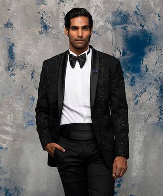 Night black embroidered tuxedo set 4