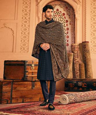 Navy blue embroidered sherwani set 2