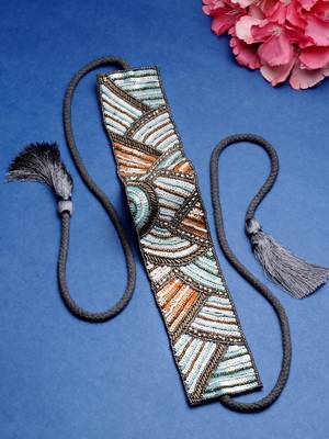 boho smoke grey & multi sequin embellished canvas handmade belt 1