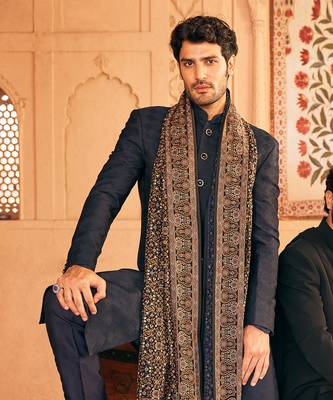 Navy blue embroidered sherwani set 4
