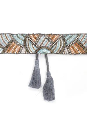 boho smoke grey & multi sequin embellished canvas handmade belt 5