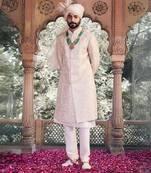 Cream floral embroidered sherwani set