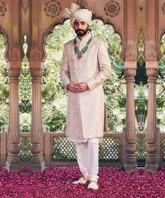 Cream floral embroidered sherwani set 2