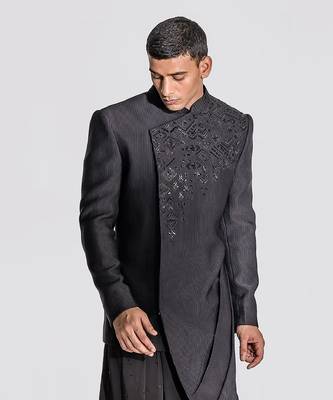 Black asymmetrical achkan set 2