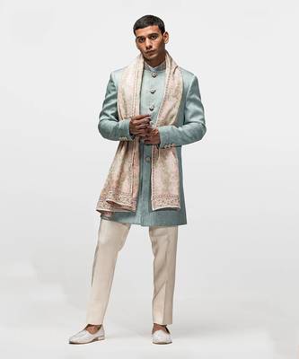Cyan blue achkan set 1