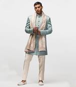 Cyan blue achkan set