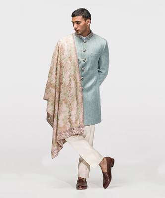 Cyan blue achkan set 2