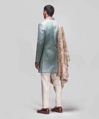 Cyan blue achkan set 3