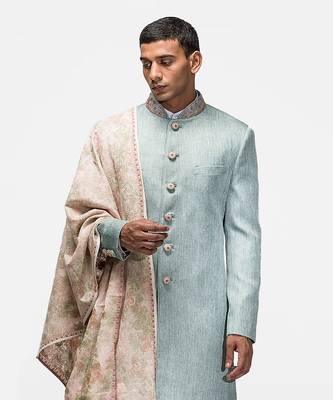 Cyan blue achkan set 4