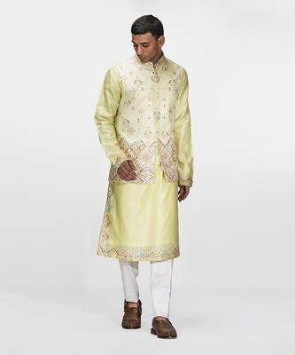 Yellow embroidered bundi set 1