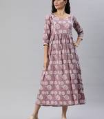 Lavender and white floral print cotton maternity dress