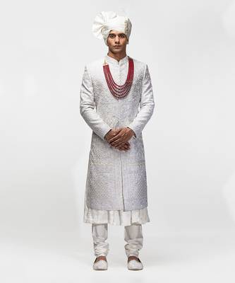 Ivory resham embroidered sherwani set 1