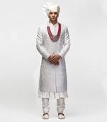 Ivory resham embroidered sherwani set