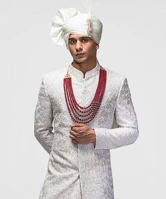 Ivory resham embroidered sherwani set 4
