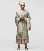 Sage green moti work sherwani set