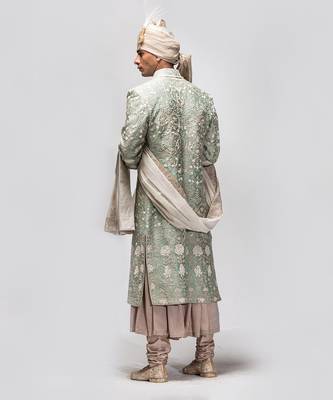 Sage green moti work sherwani set 2