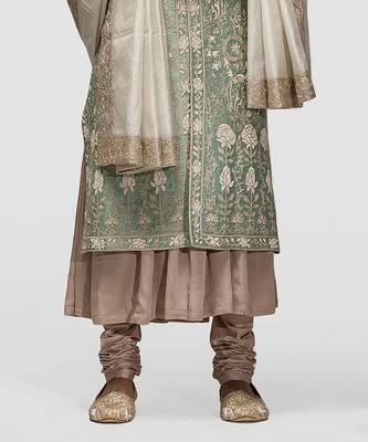 Sage green moti work sherwani set 3