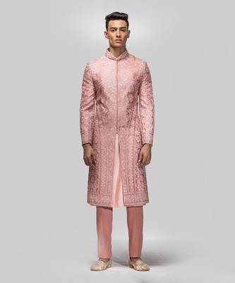 Dusty rose dori work sherwani set 1