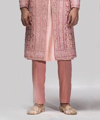 Dusty rose dori work sherwani set 3
