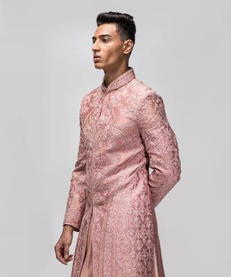 Dusty rose dori work sherwani set 4
