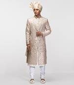 Beige sequins embroidered sherwani