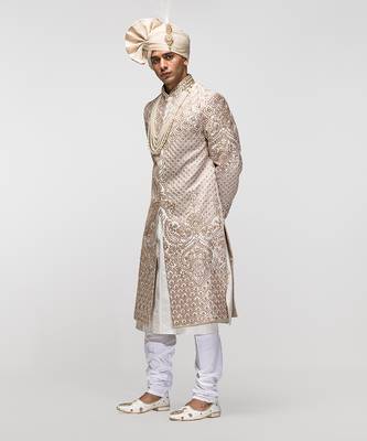 Beige sequins embroidered sherwani 2