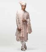 Salmon pink dori work sherwani set
