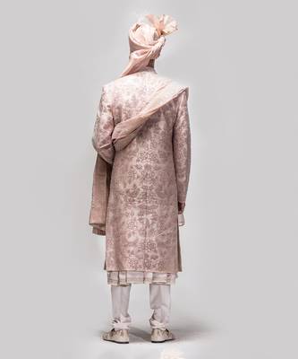 Salmon pink dori work sherwani set 2