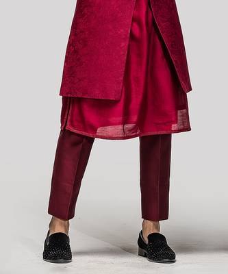 Red thread embroidered sherwani set 3