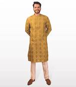 Olive green chanderi silk embroidered kurta