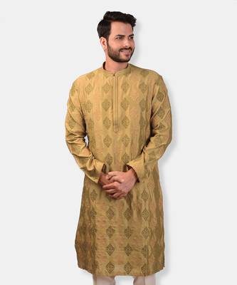 Olive green chanderi silk embroidered kurta 2