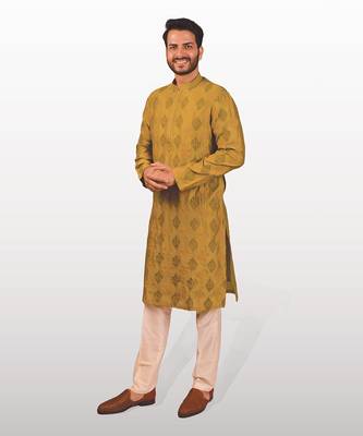 Olive green chanderi silk embroidered kurta 3