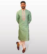 Mint green silk embroidered kurta  