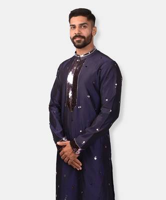 Navy blue embellished sequins kurta 2
