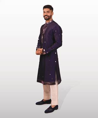 Navy blue embellished sequins kurta 3