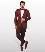 Maroon herringbone resham and hand embroidered tuxedo