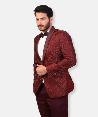 Maroon herringbone resham and hand embroidered tuxedo 2
