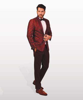 Maroon herringbone resham and hand embroidered tuxedo 3