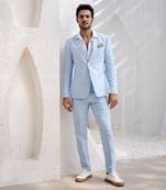 Powder blue windowpane check blazer set