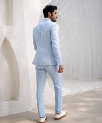 Powder blue windowpane check blazer set 3