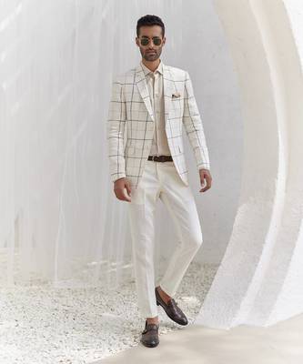 Porcelain white windowpane check blazer set 1