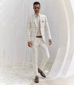 Porcelain white windowpane check blazer set